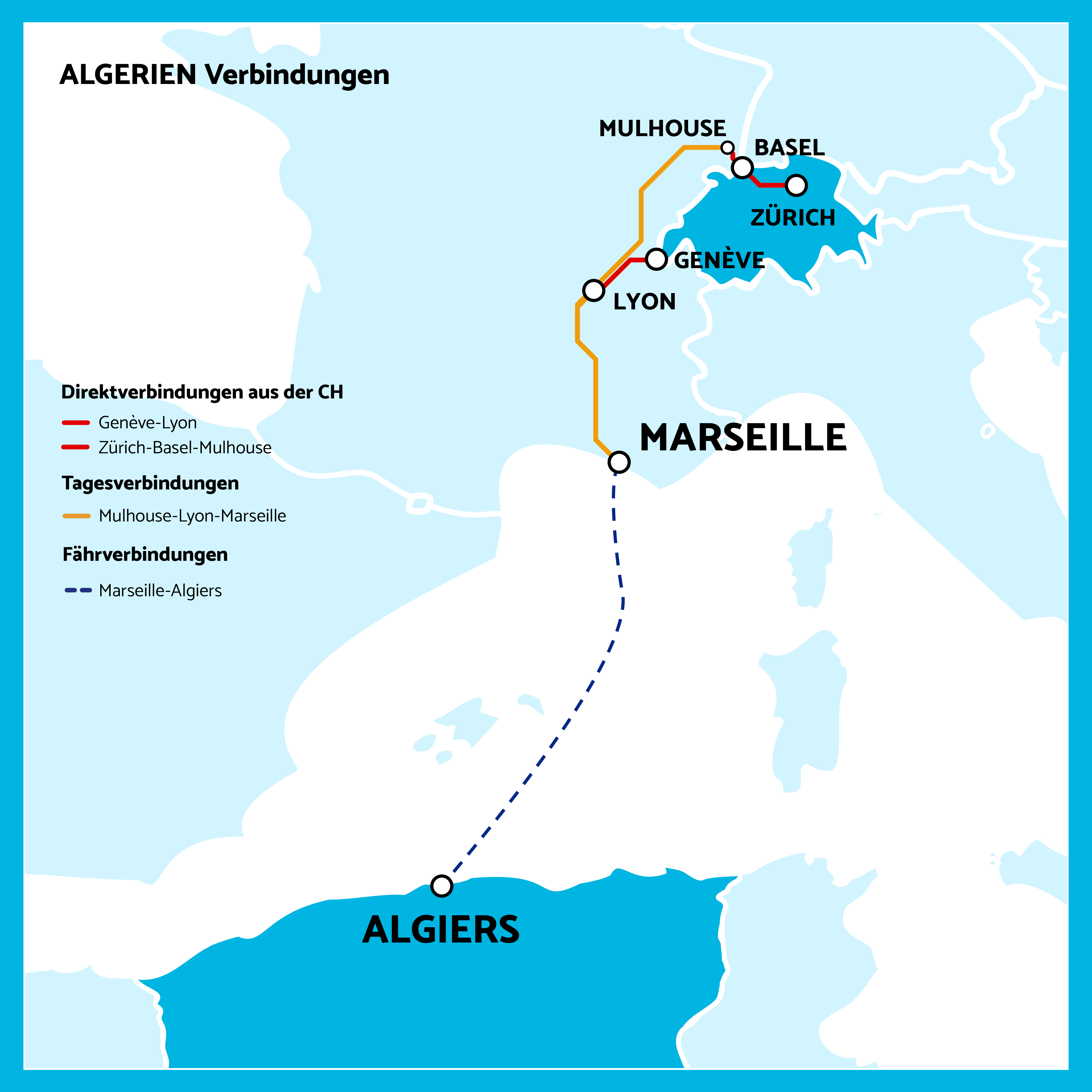 Algerien Verbindungen mit Zug und Fähre