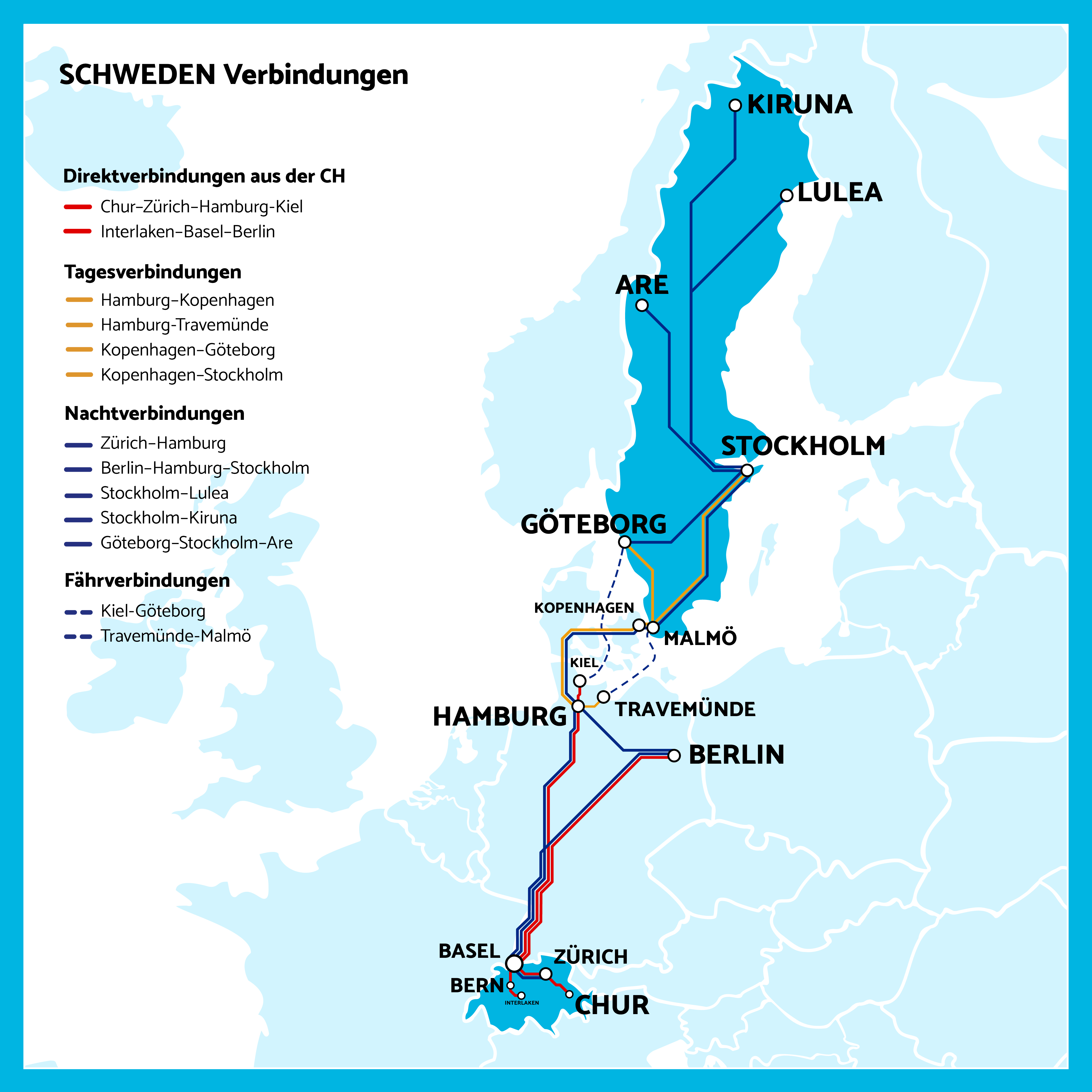 Zugverbindungen Schweden